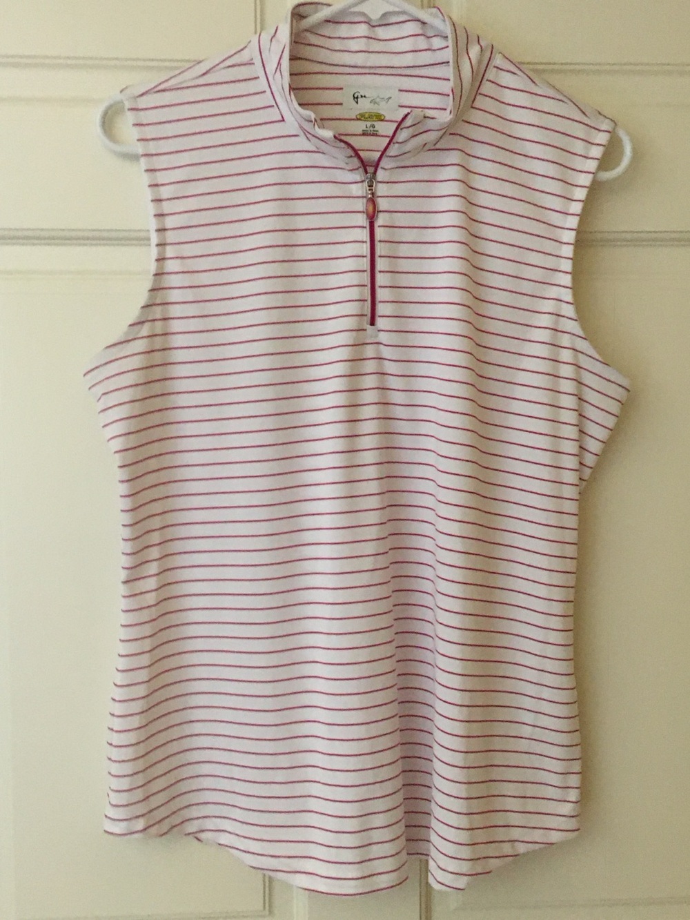 GN Women’s (L) Golf Shirt Sleeveless Stripes 1/4 Zip Top Size Large